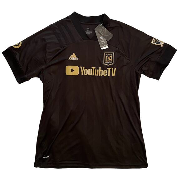 NWT Adidas Los Angeles LA Football Club 2020 Home Authentic Jersey Blk/Gold 2XL - Picture 1 of 3